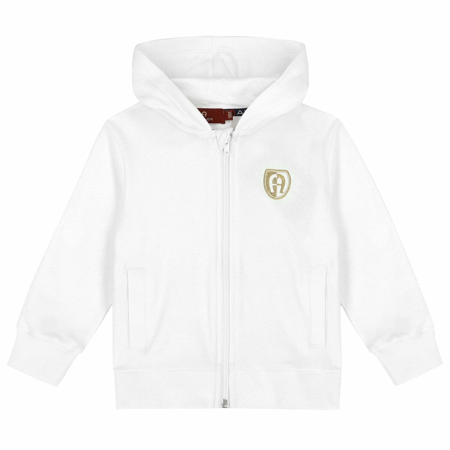 Younger Boys White Logo Zip Up Top, 1, hi-res