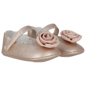Baby Girls Gold Flower Pre Walker Shoes