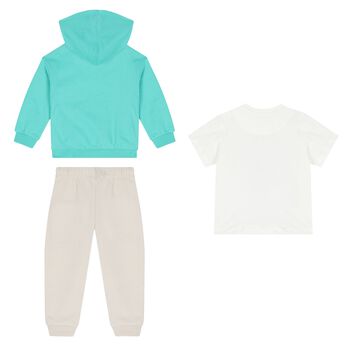 Younger Boys Ivory, Green & White Dino Tracksuit Set