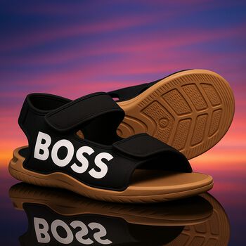 Boys Black & Beige Logo Sandals