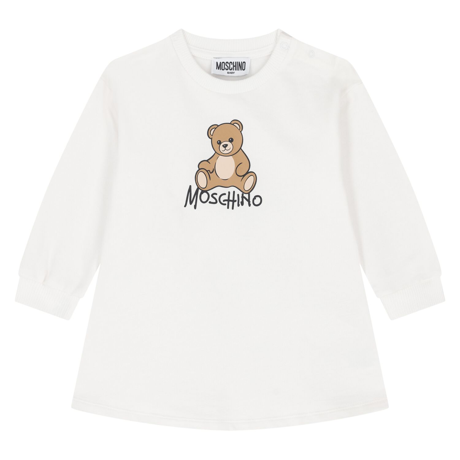 Younger Girls White Teddy Bear Logo Dress, 1, hi-res