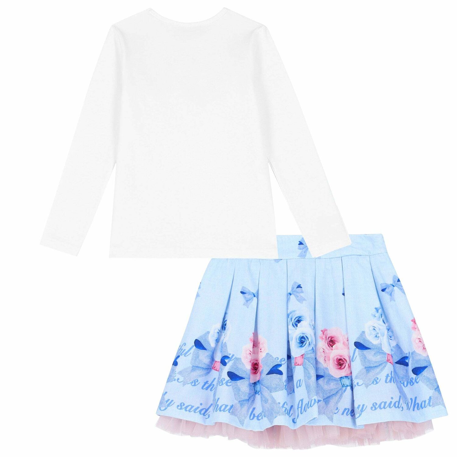 Girls White & Blue Floral Skirt Set, 1, hi-res image number null