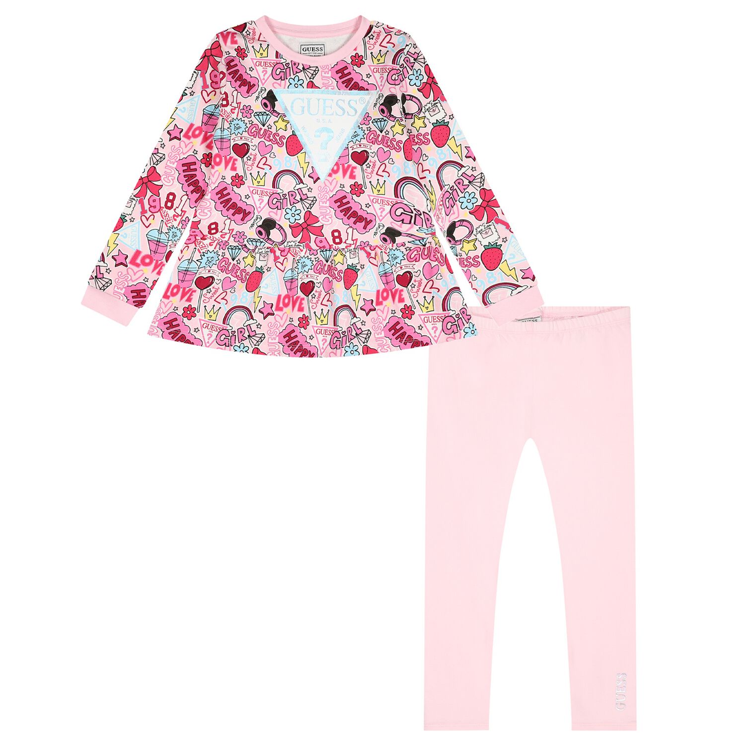 Girls Pink Logo Leggings Set, 1, hi-res