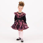 Girls Black Floral Long Sleeve Top, 1, hi-res