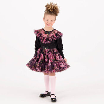 Girls Black Floral Long Sleeve Top