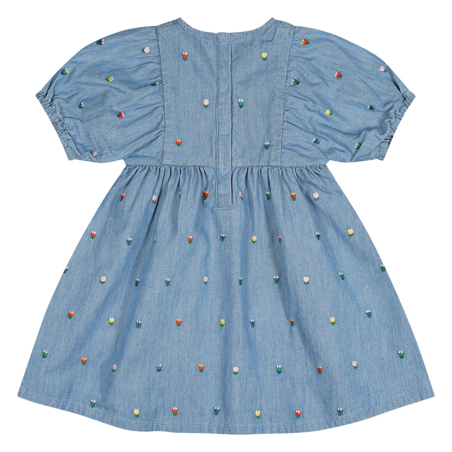 Younger Girls Denim Blue Floral Dress               , 1, hi-res