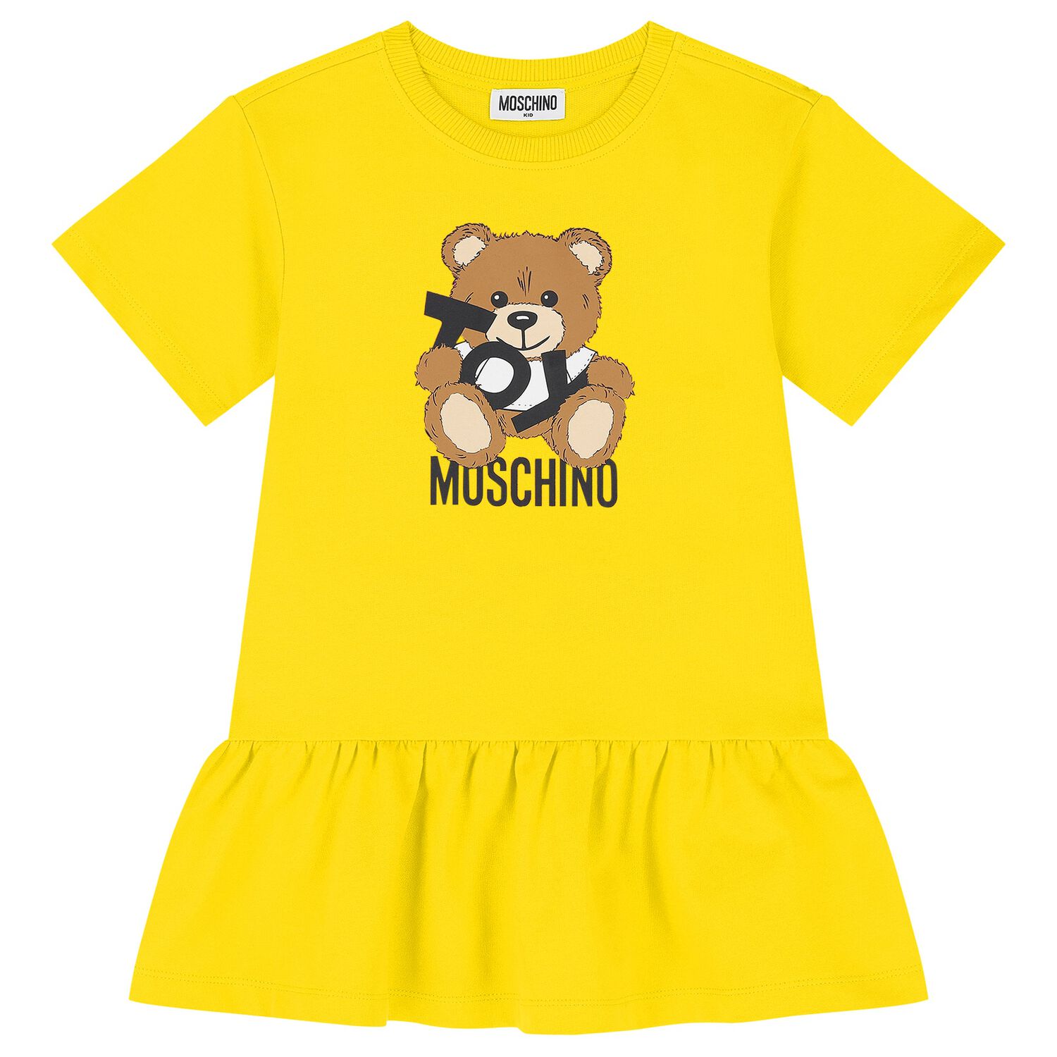 Girls Yellow Teddy Bear Logo Dress, 5, hi-res image number null