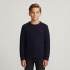 Navy Blue Logo Cable Knit Jumper, 1, hi-res