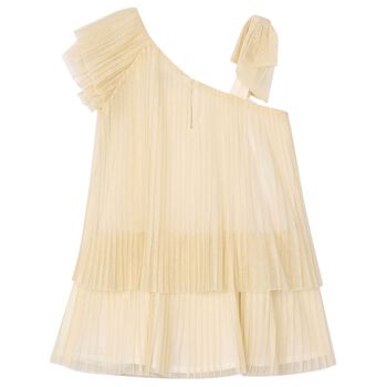 Girls Gold Pleated Lurex Dress