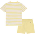 Yellow & Ivory Striped Logo Baby Shorts Set, 2, hi-res