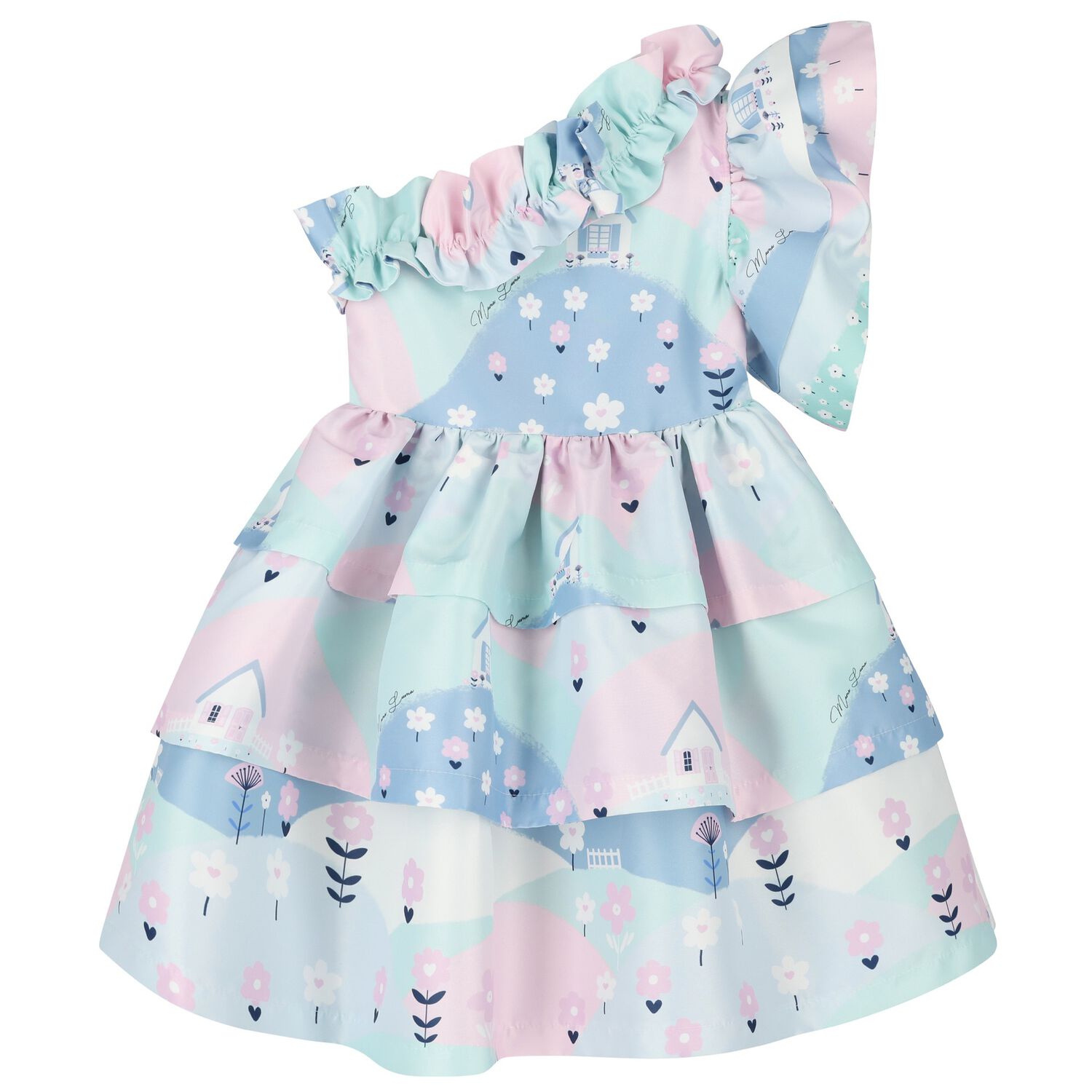 Girls Blue & Pink Satin Dress, 1, hi-res