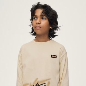 Boys Beige Printed Long Sleeve Top