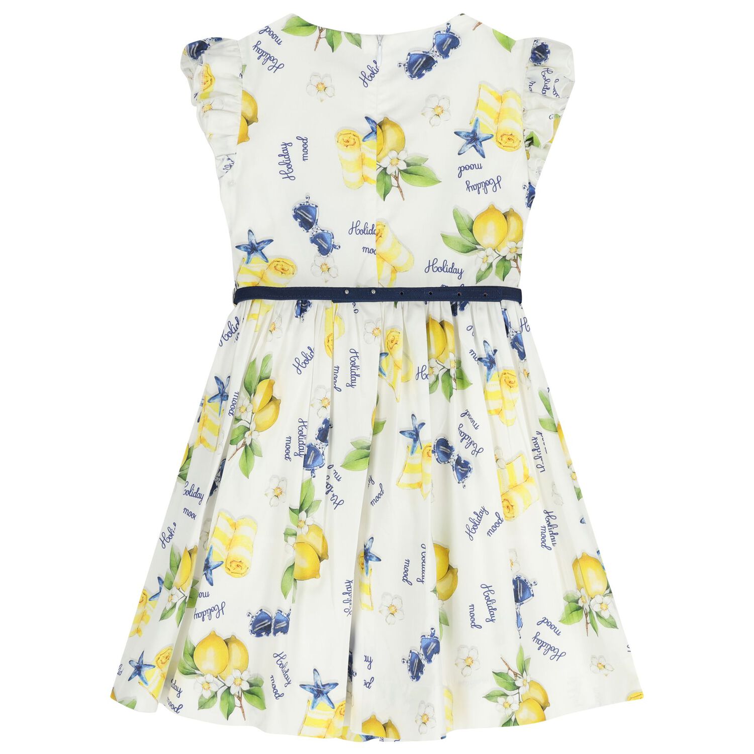 Girls White & Yellow Lemon Dress , 1, hi-res