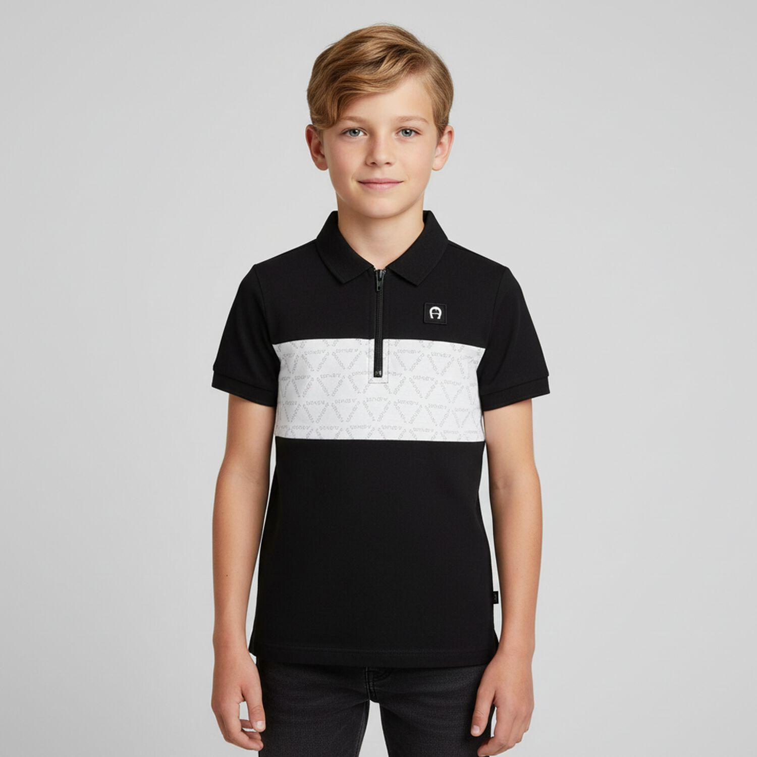 Boys Black Logo Polo Shirt, 1, hi-res