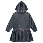 Girls Grey Dot Hooded Dress, 1, hi-res