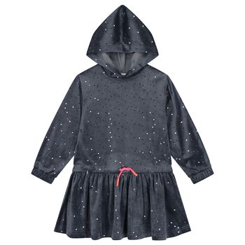Girls Grey Dot Hooded Dress