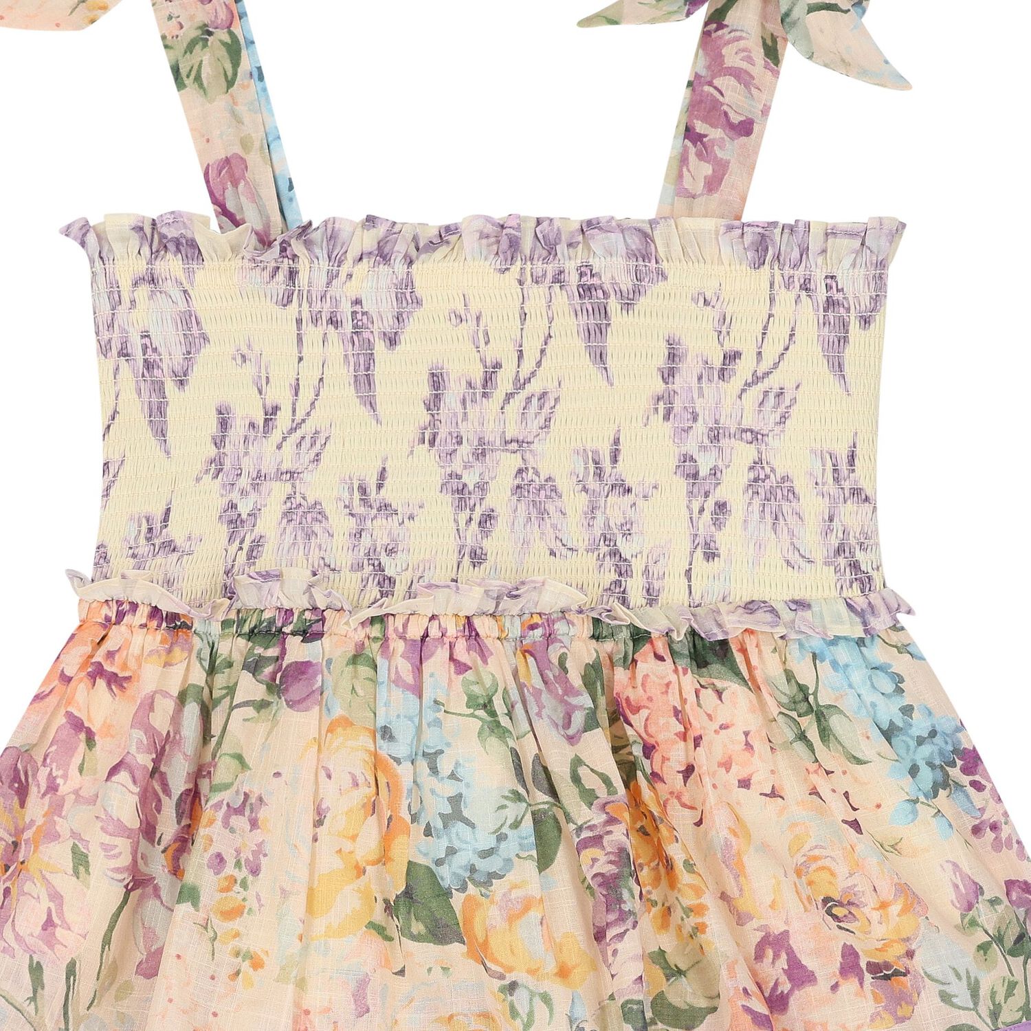 Girls Multi-Coloured Tiered Shirred Dress, 1, hi-res