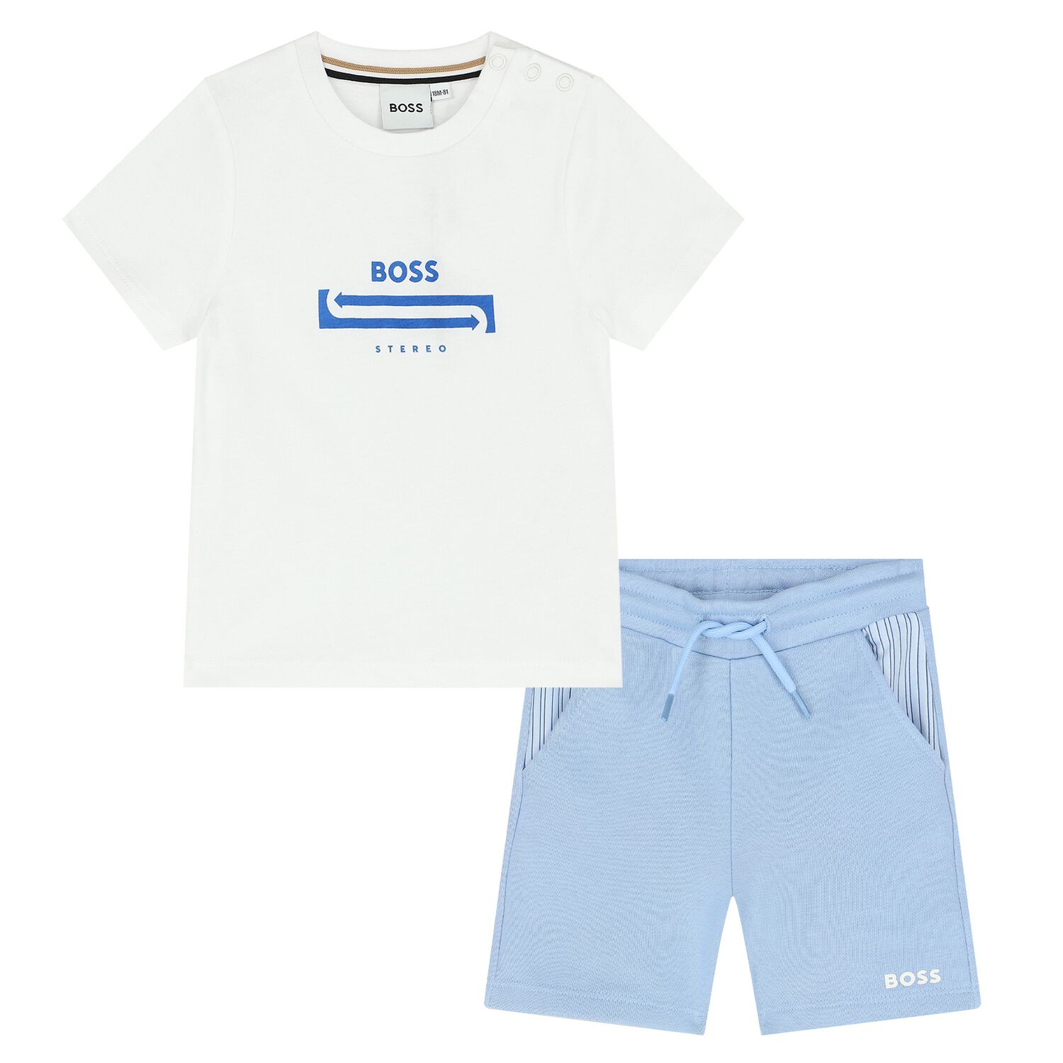 Younger Boys White & Blue Logo Shorts Set, 1, hi-res image number null