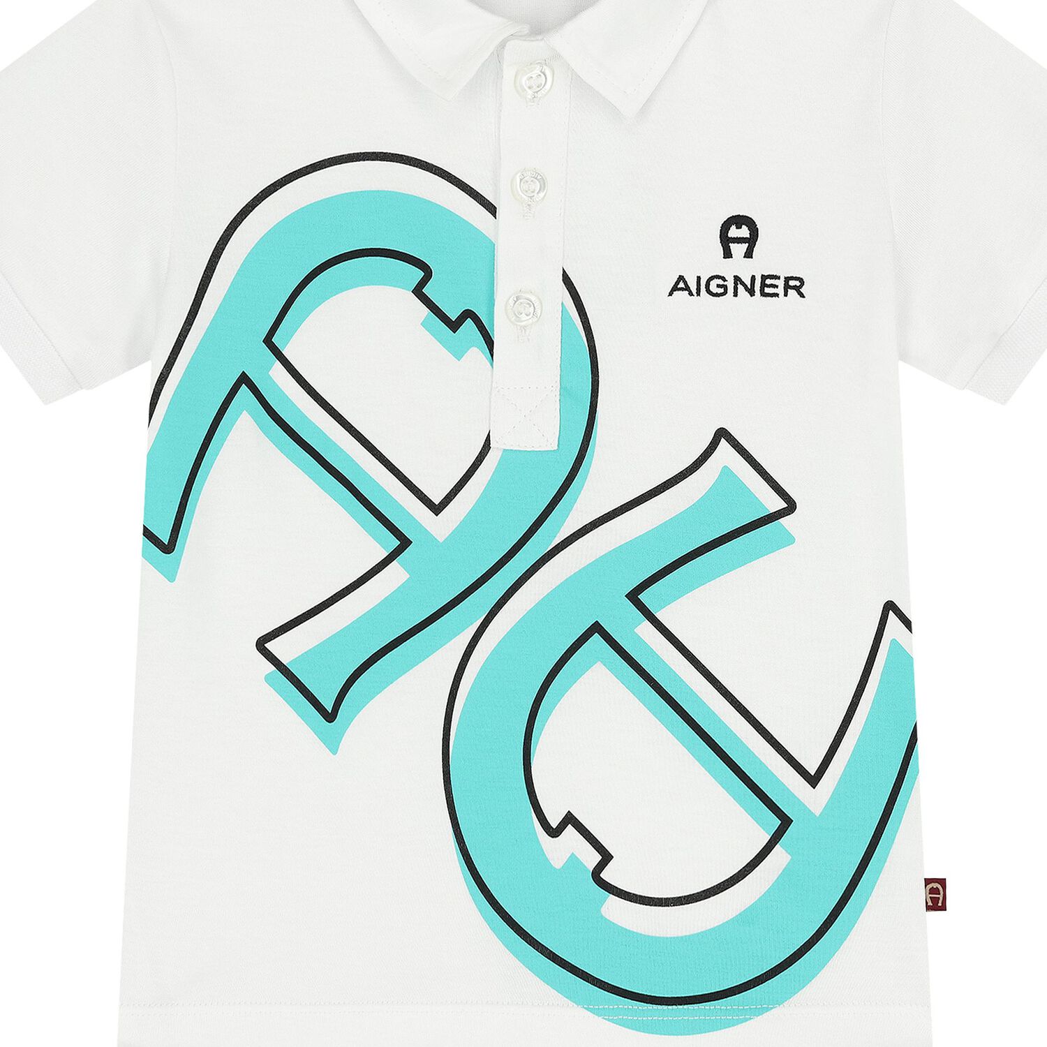 Younger Boys White & Aqua Logo Polo Shirt, 1, hi-res image number null