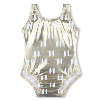 Girls Gold Logo Swimsuit