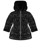 Girls Black Puffer Coat, 2, hi-res