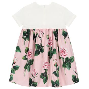 Girls White & Pink Rose Dress