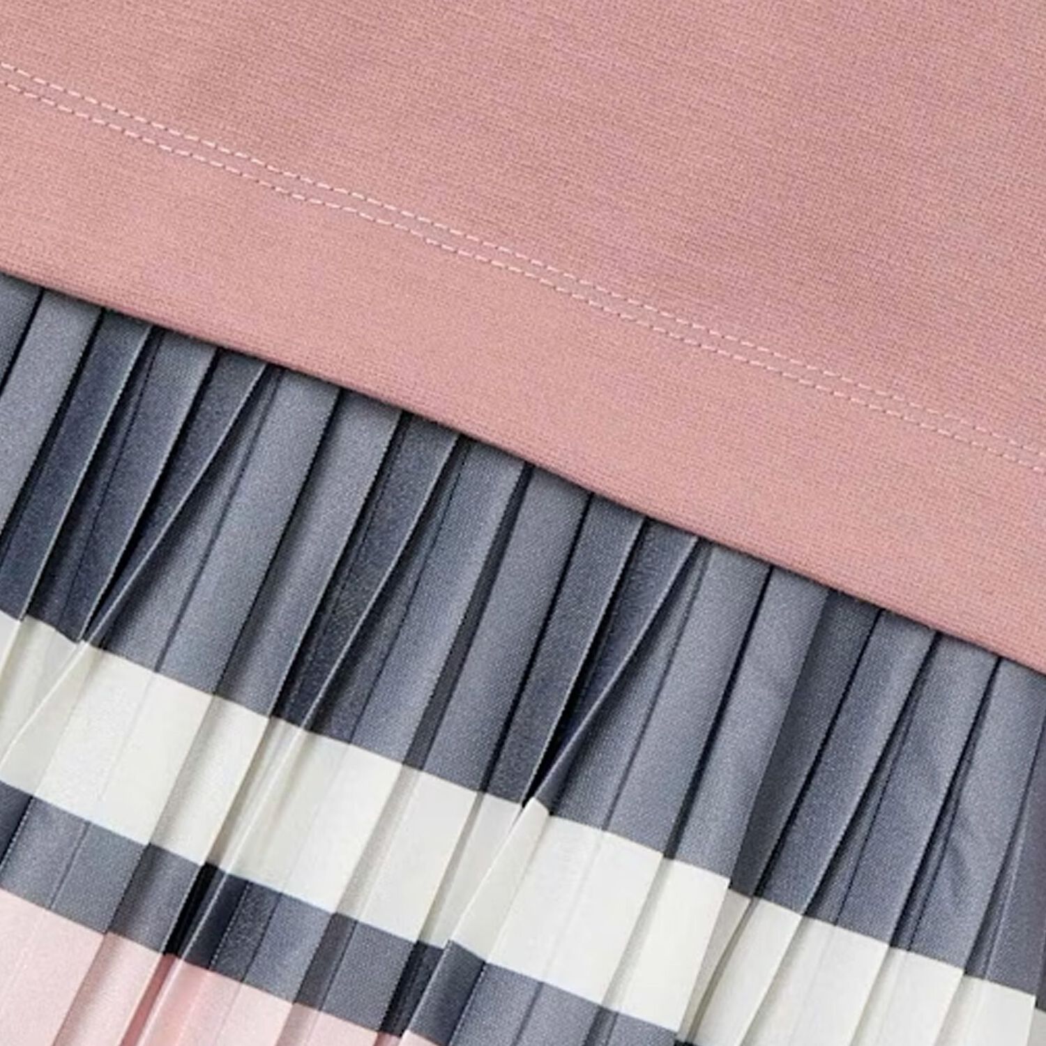 Girls Pink Striped Pleated Dress, 1, hi-res