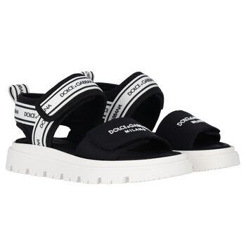 Black & White Logo Velcro Sandals