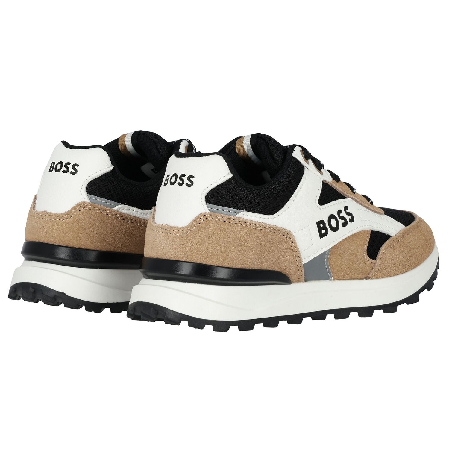 Boys Black, Beige & White Logo Trainers, 1, hi-res image number null
