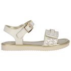 Girls Ivory & Gold Logo Sandals, 1, hi-res