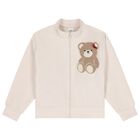Girls Beige Teddy Bear Zip Up Top, 1, hi-res