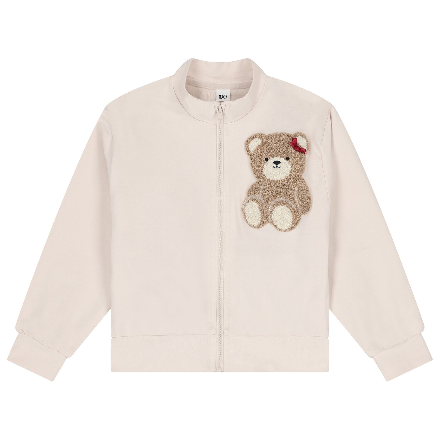 Girls Beige Teddy Bear Zip Up Top, 1, hi-res