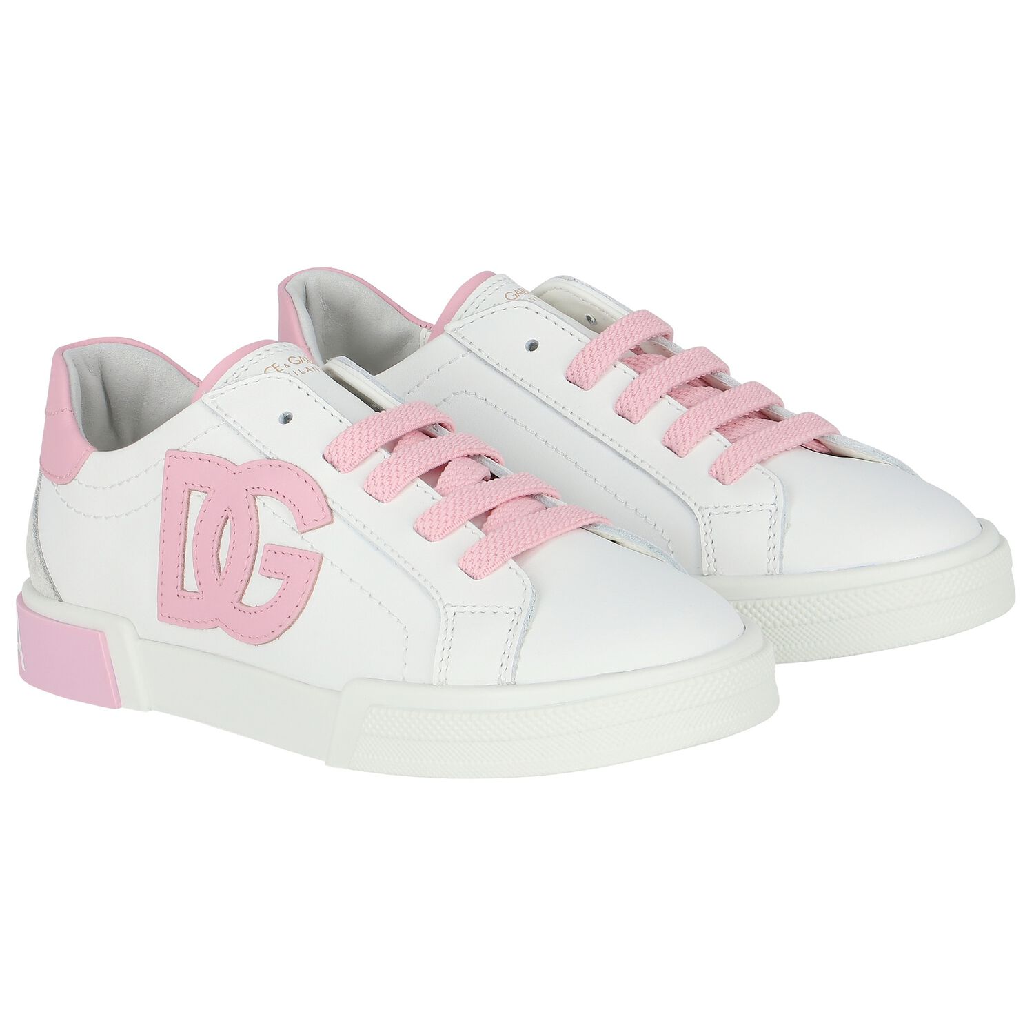 Girls White & Pink Logo Trainers, 1, hi-res