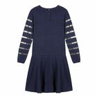 Girls Navy & Gold Knitted Dress, 1, hi-res