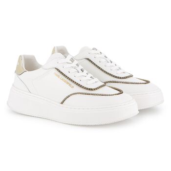 KARL LAGERFELD Girls White & Gold Logo Trainers, 1 Girls White & Gold Logo Trainers