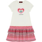 Girls Ivory & Pink Logo Dress, 1, hi-res