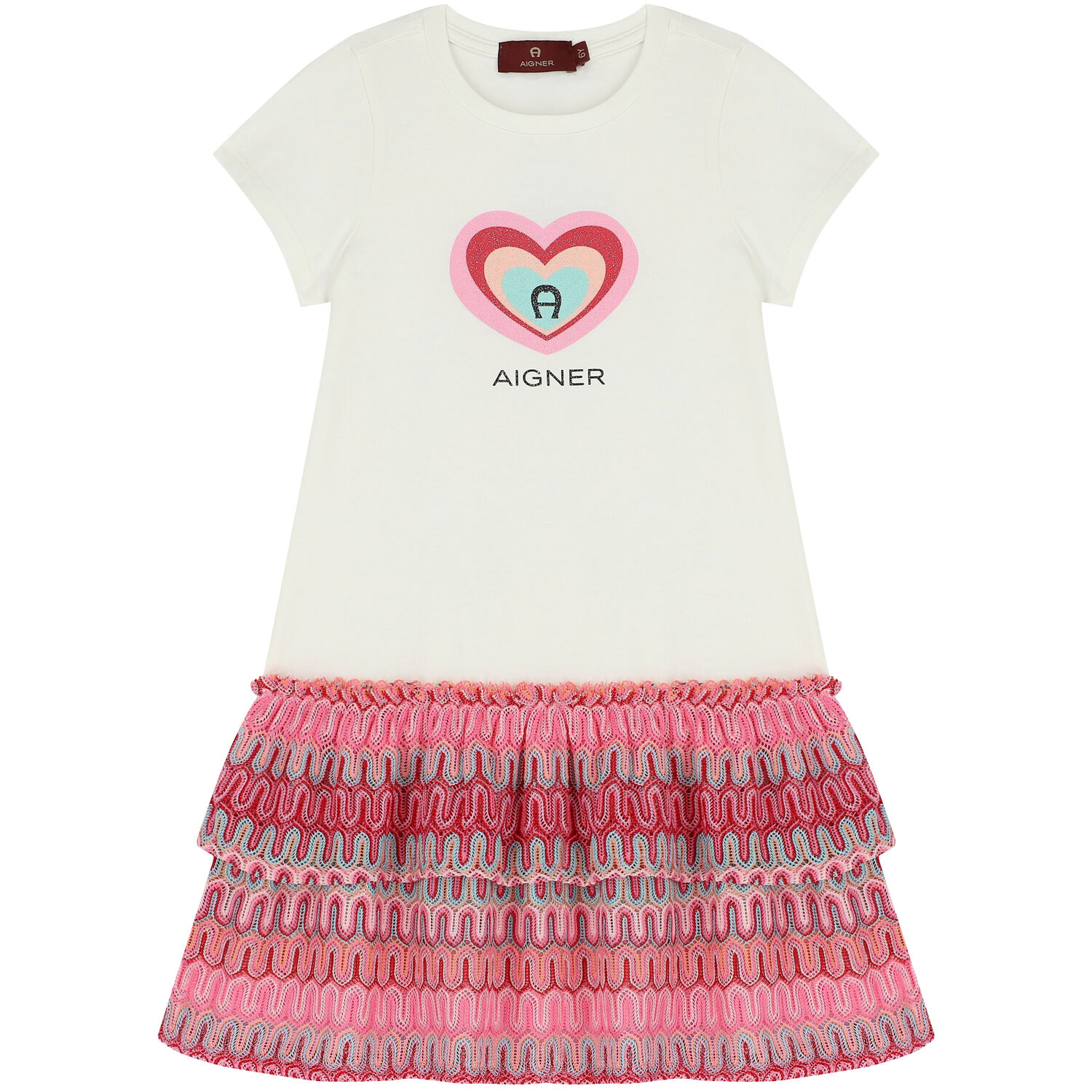 Girls Ivory & Pink Logo Dress, 1, hi-res