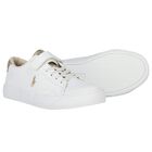 Girls White & Gold Logo Trainers, 1, hi-res