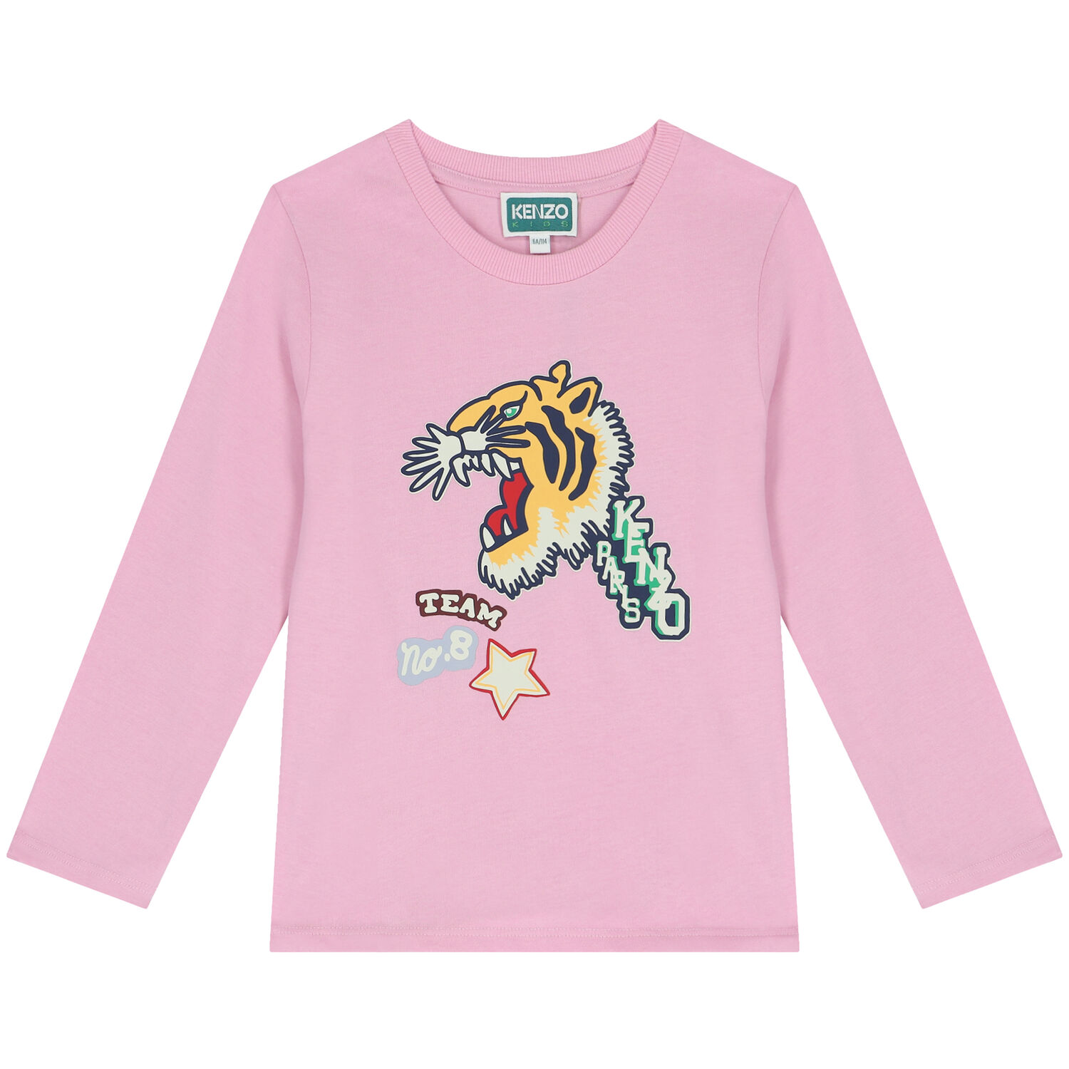 Girls Pink Varsity Tiger Long Sleeve Top, 1, hi-res
