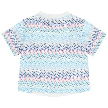 Girls White & Blue Logo Zig Zag T-Shirt
