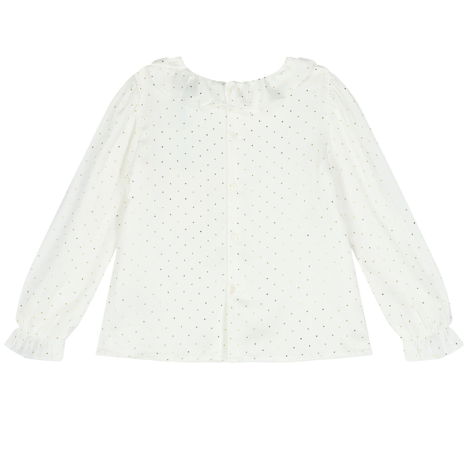 Girls Ivory & Gold Ruffle Collar Blouse, 1, hi-res