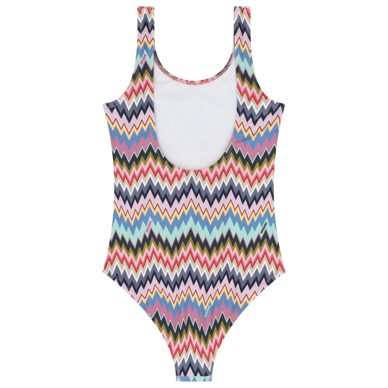 Girls Pink Multicolor Zigzag Swimsuit, 1, hi-res