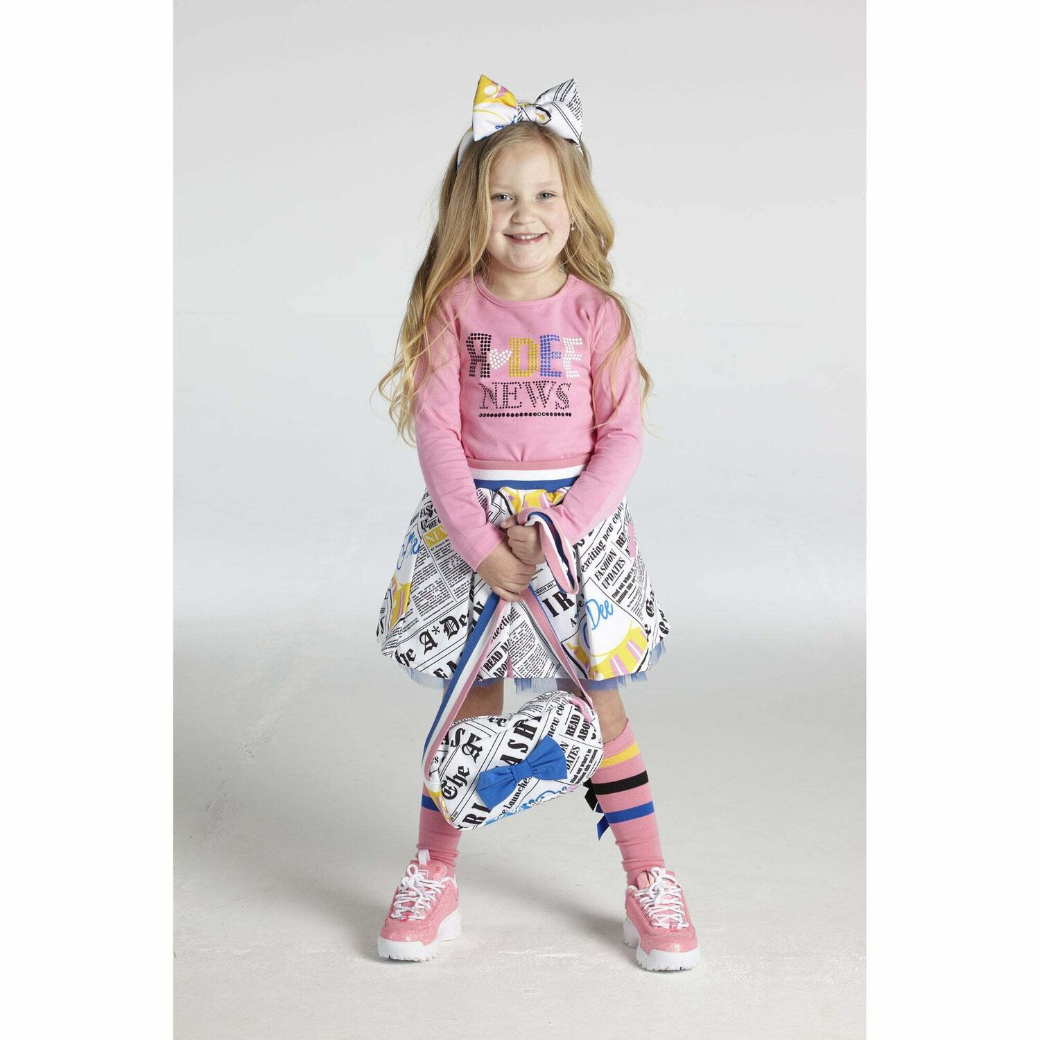 Girls White Bow Shoulder Bag, 1, hi-res