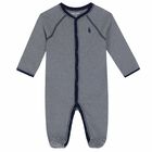 Baby Boys Navy & White Striped Logo Babygrow, 1, hi-res