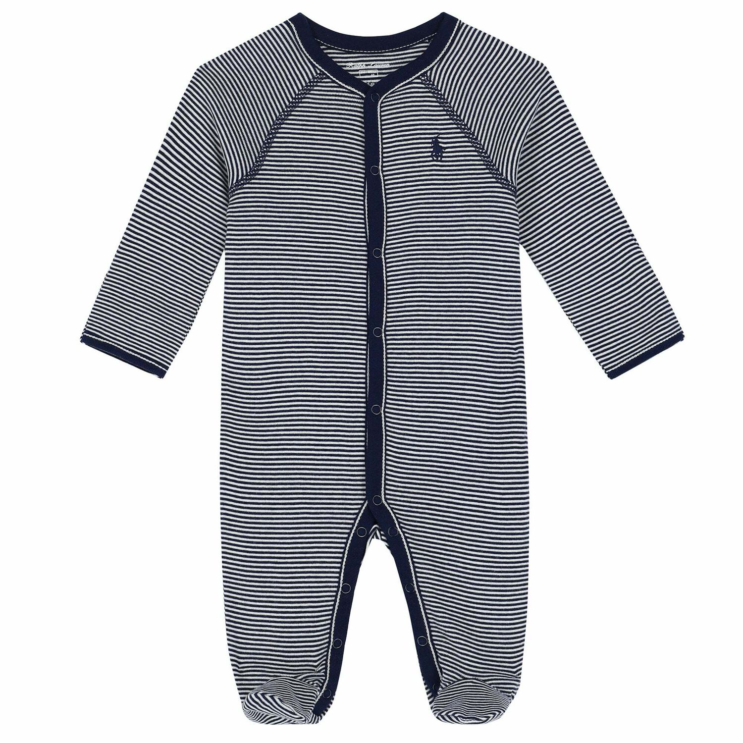 Baby Boys Navy & White Striped Logo Babygrow, 1, hi-res