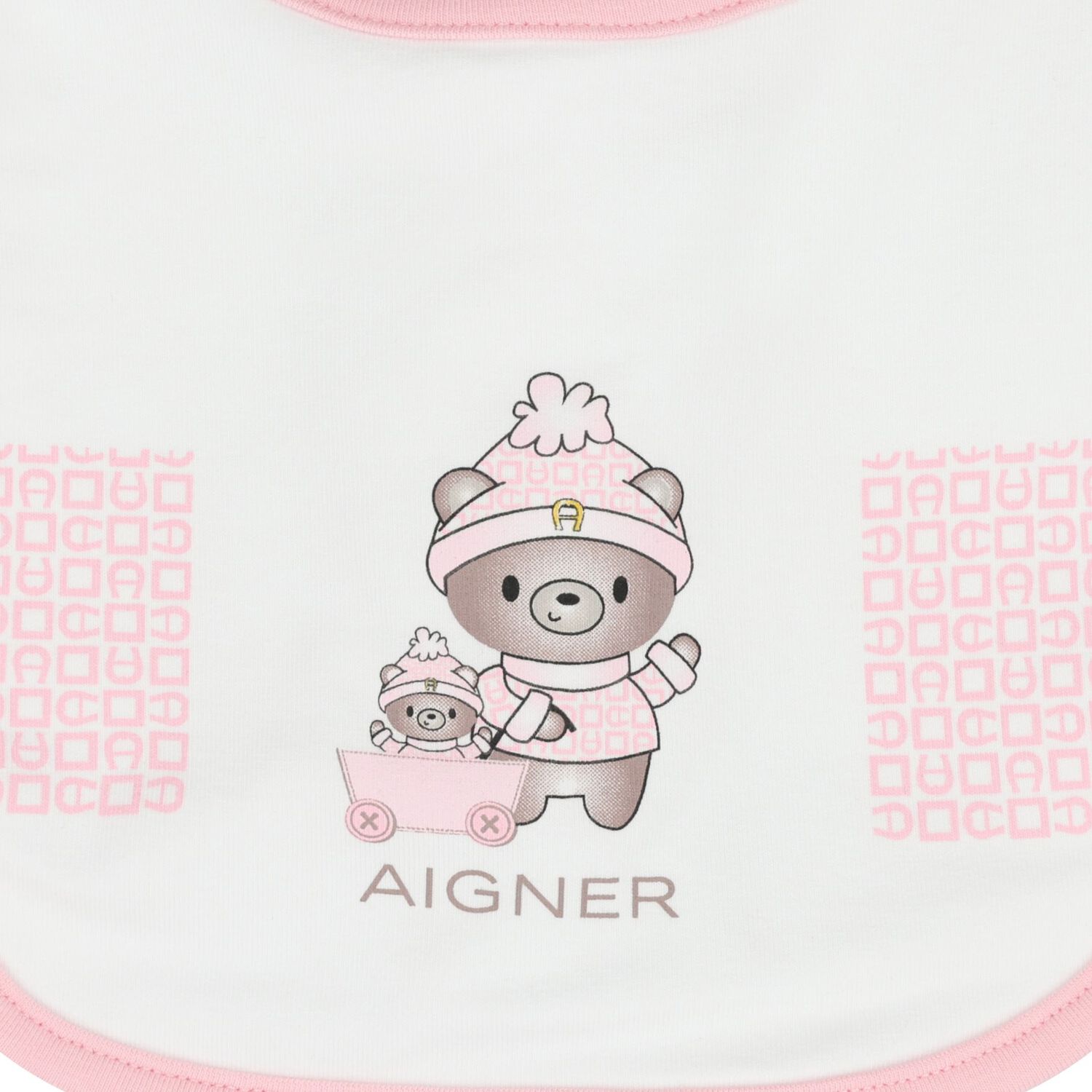 Baby Girls White & Pink Teddy Bear Logo Bib, 3, hi-res