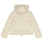 Girls Beige Hooded Puffer Jacket, 1, hi-res