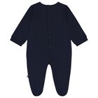 Baby Boys Navy Blue Logo Romper, 1, hi-res