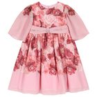 Girls Pink Floral Chiffon Dress, 1, hi-res