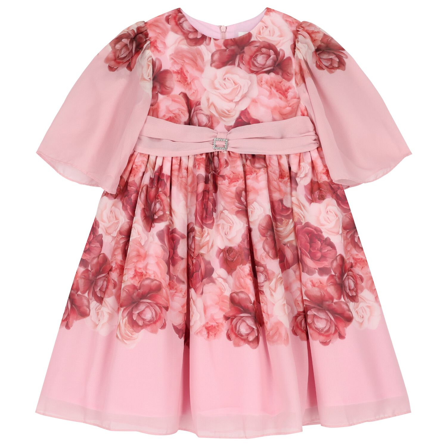 Girls Pink Floral Chiffon Dress, 1, hi-res